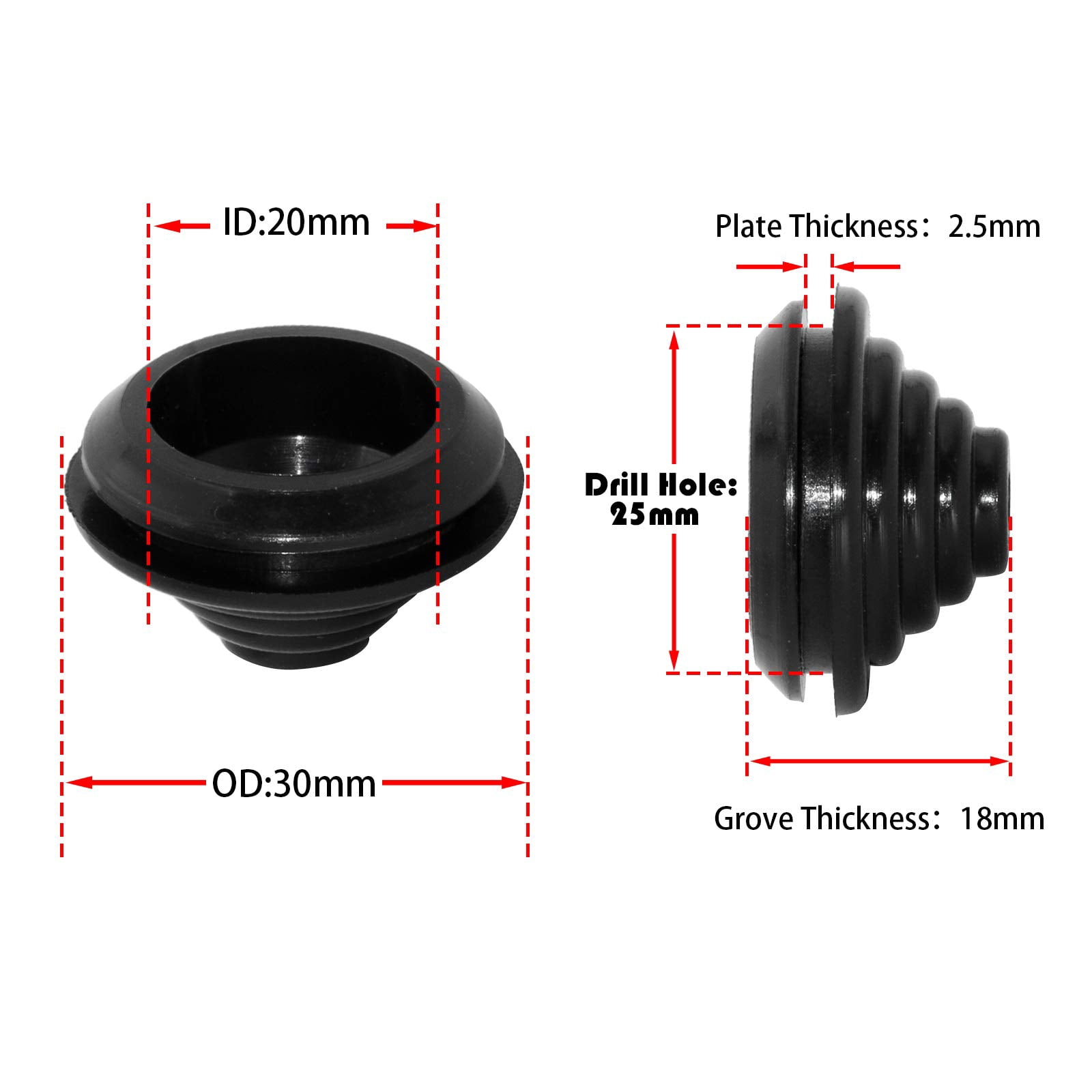 Flyshop 25 mm 1" Tower Shaped Grommet, 20 mm 13/16" ID, 8-Pack Synthetic Rubber Grommets Firewall Hole Plug Wire Protection, Black