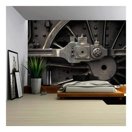 wall26 - Old Steam Engine Train Wheels and Parts Close-Up - Removable Wall Mural | Self-Adhesive Large Wallpaper - 100x144 (Best Wallpapers For Steam)