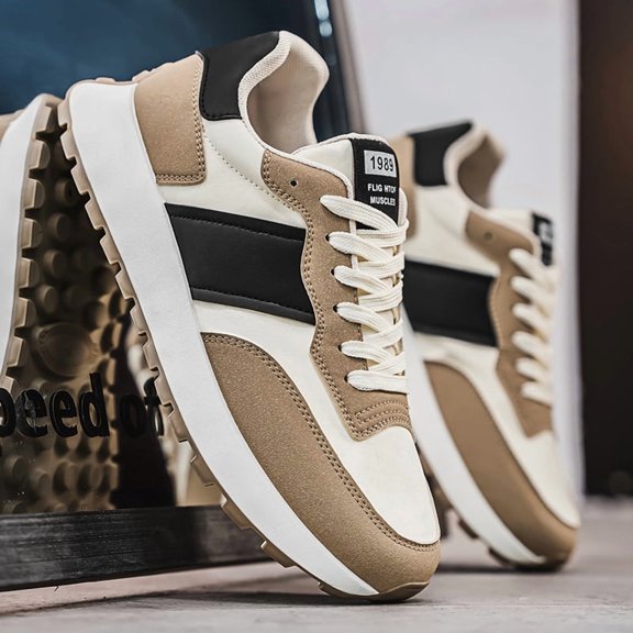 Men's Retro White Platform Sneakers - Non Slip Casual Walking Shoes for Men