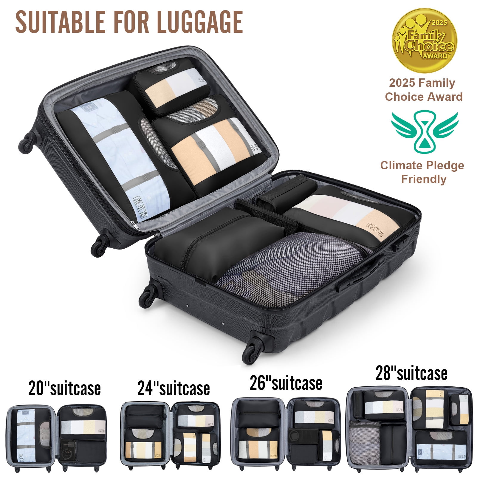 VEKEN 8 Set Packing Cubes for Travel, Beach Vacation Essentials Accessories, Suitcase Organizer Bags for Luggage with Hanging Toiletry & Shoe Bag, Birthday Gifts for Women Mom Her