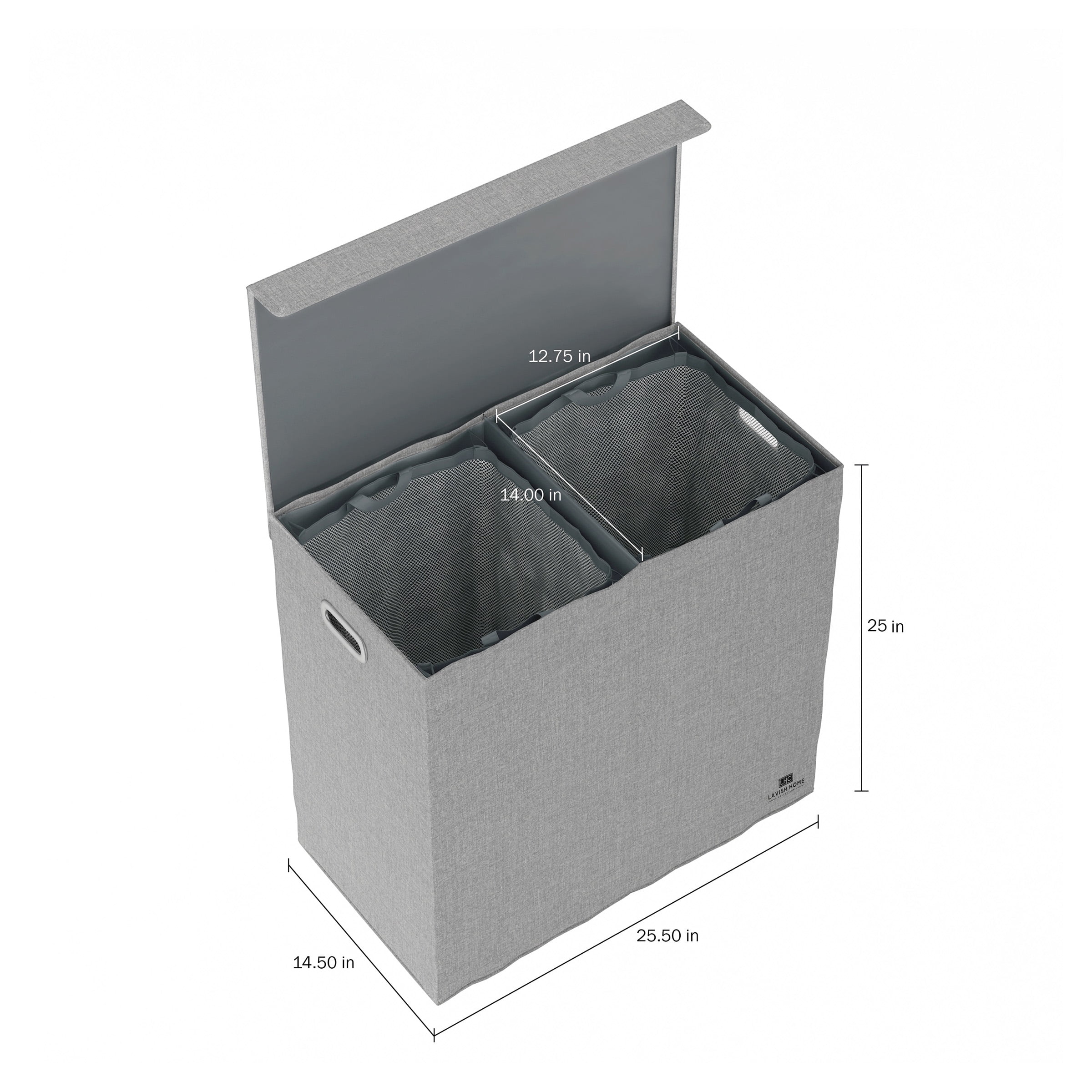 Lavish Home Two-Sided Fabric Laundry Hamper with Lid and Handles, Gray
