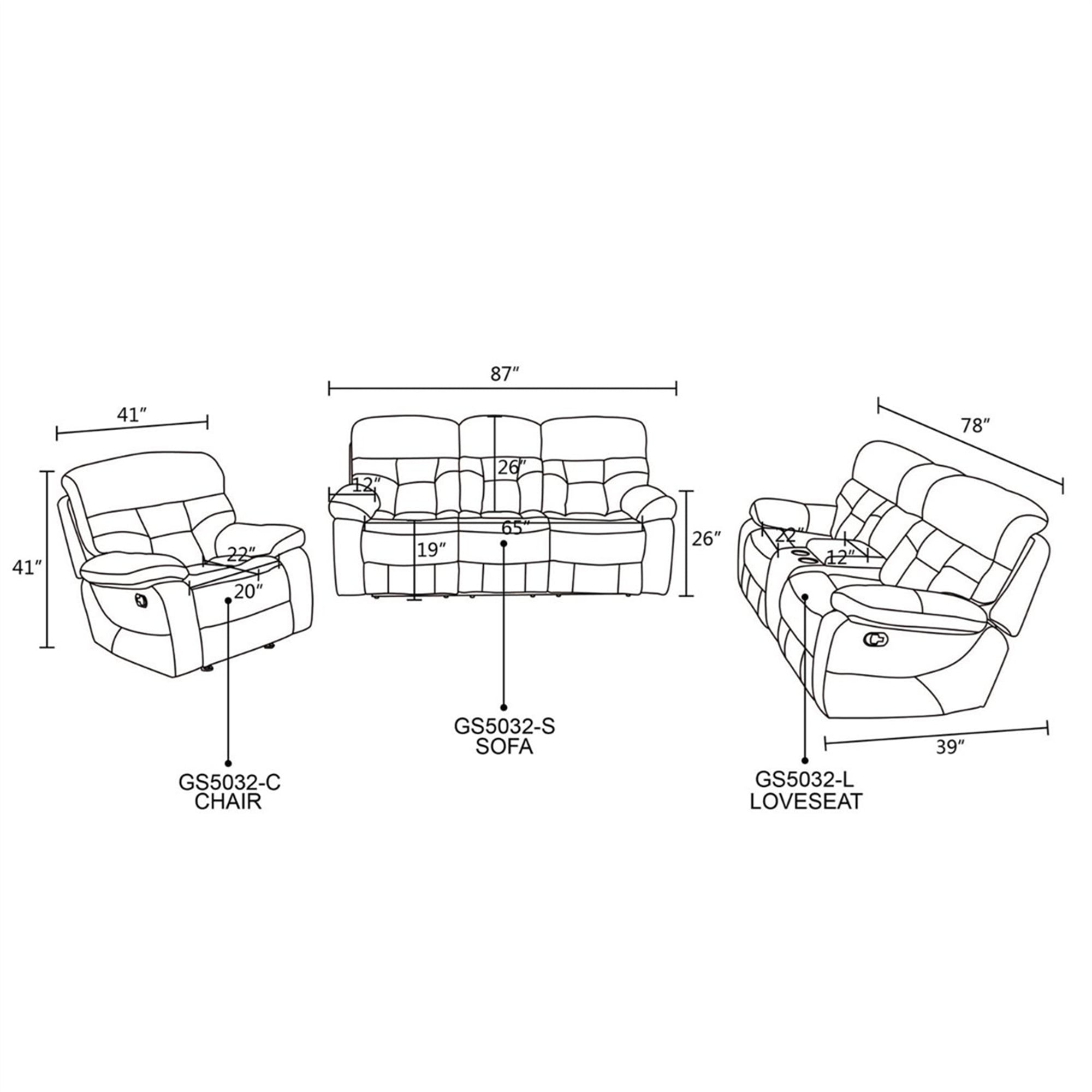 Aukfa 3-Piece Recliner Sofa Set - 87" 3 Seat Recliner with Flip Backrest Cupholder, Home Theater Seating, Brown