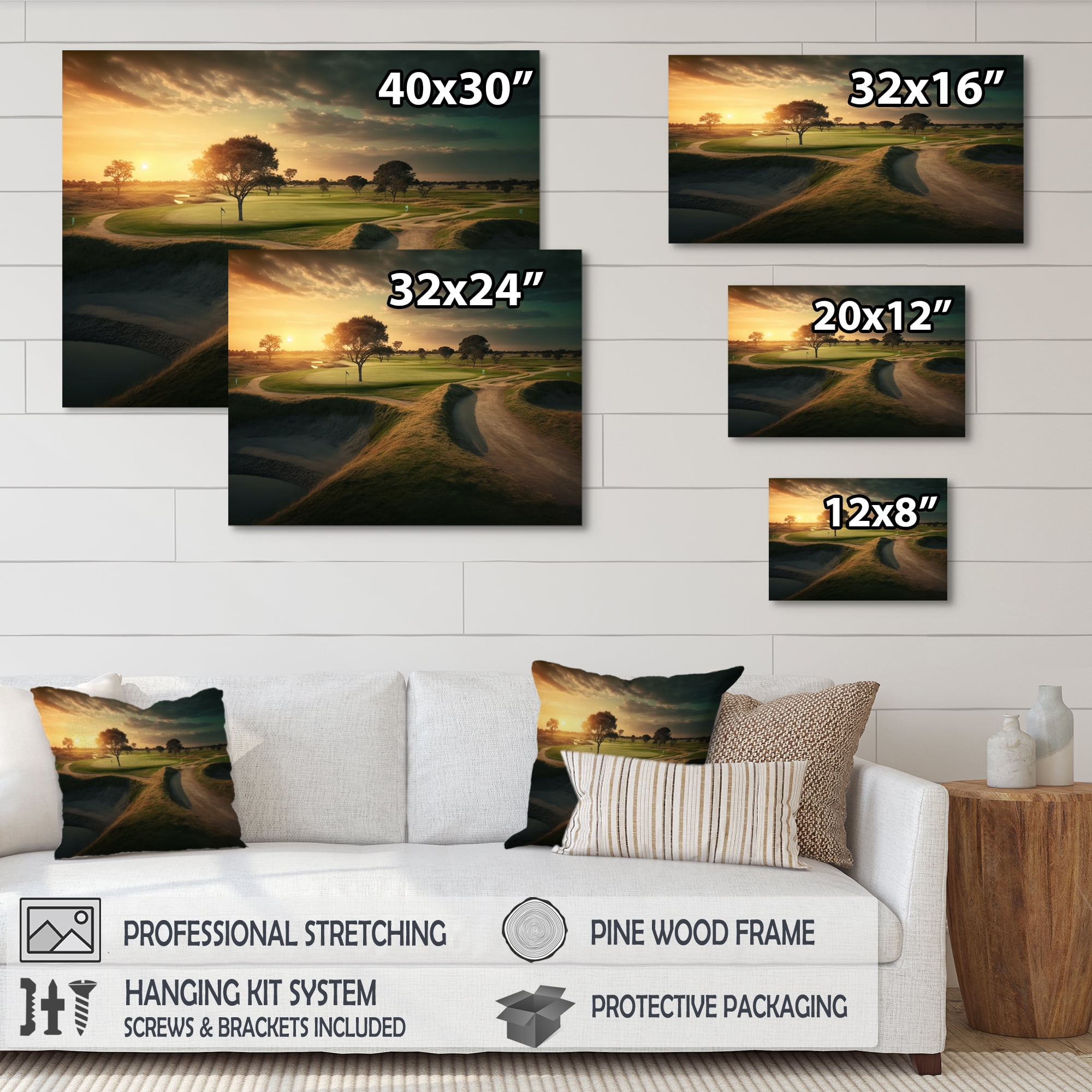 Designart Golf Course At Sunset II Canvas Wall Art