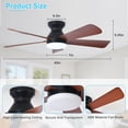 thumbnail image 5 of Modern Ceiling Fan with Light: 42-Inch Black Small Fans for Bedroom Indoor Outdoor - Dimmable Low Profile Ceiling Fans with Remote Control Flush Mount 5 Reversible Black Blades 6 Speeds Timer, 5 of 10
