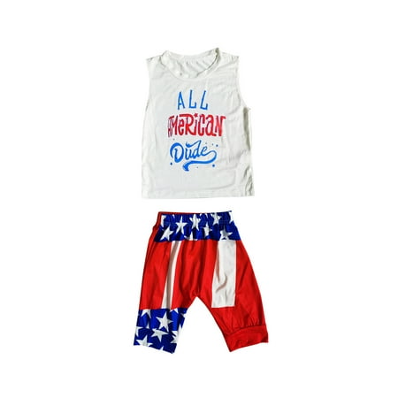 

Toddler Kids Boys Girls 4th Of July Sleeveless Independence Day T-Shirt Tops Shorts Outfits Set Child Clothing Streetwear Dailywear Outwear