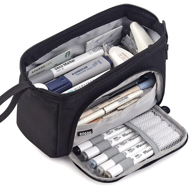 Estuche para lápices de gran capacidad Estuche para lápices de mano Bolso para bolígrafos Cosmético Regalo portátil para oficina Escuela Adolescente Niña Niño Hombres Mujeres Adulto (negro) Feliz Sencillez