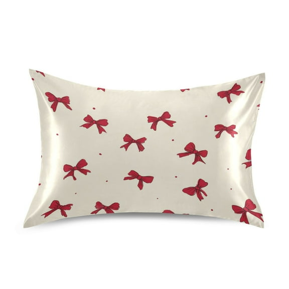 Seamless Red Bows Satin Pillowcase Envelope Design Pillow Covers 1 Pack Standard Size 20" x 26"