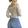 thumbnail image 2 of Lamuusaa Women Lace T-shirt, Scoop Neck 3/4 Sleeve See-through Summer Tops for Club Party, 2 of 8