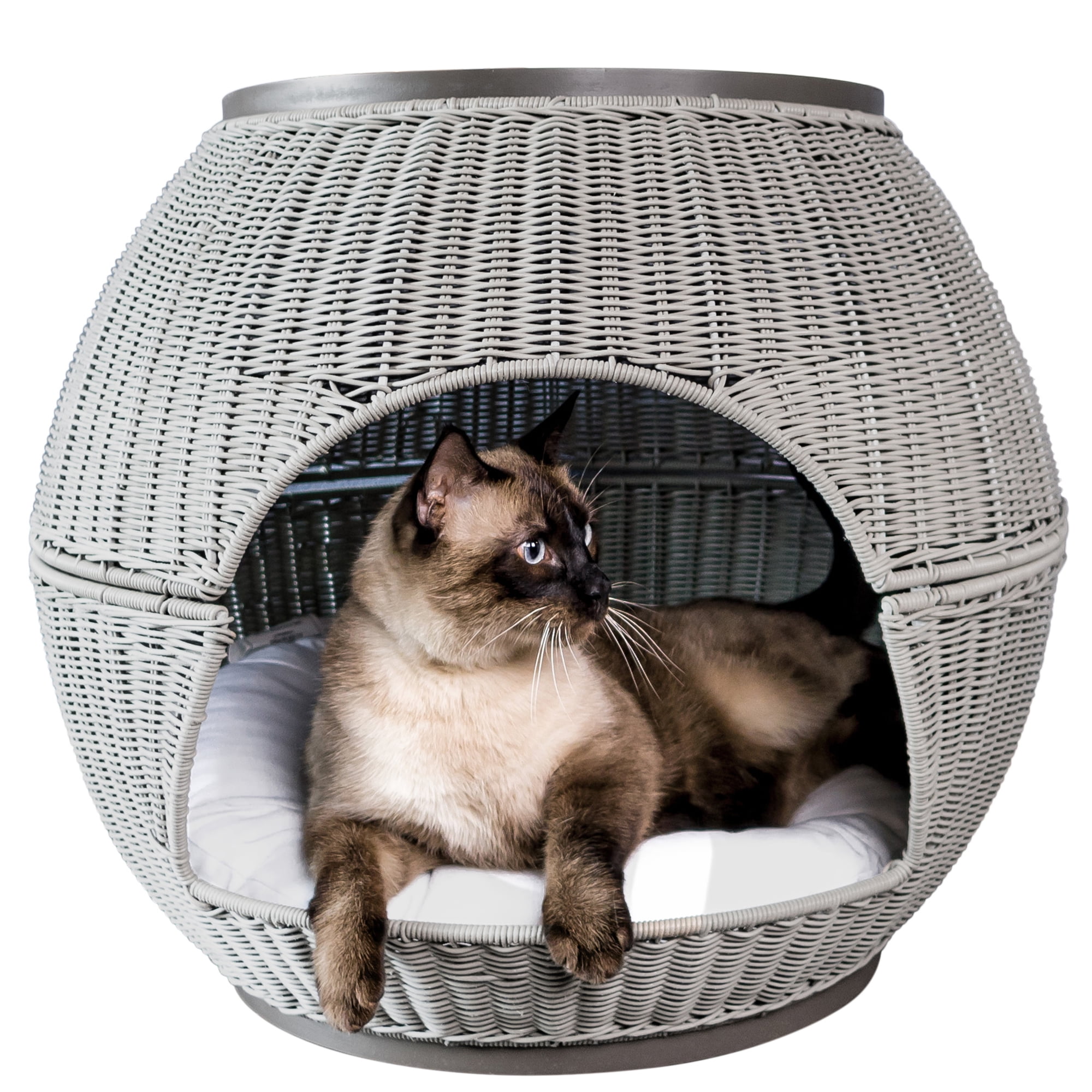 Refined Canine Igloo Pet Bed with Soft Cushion, Smoke