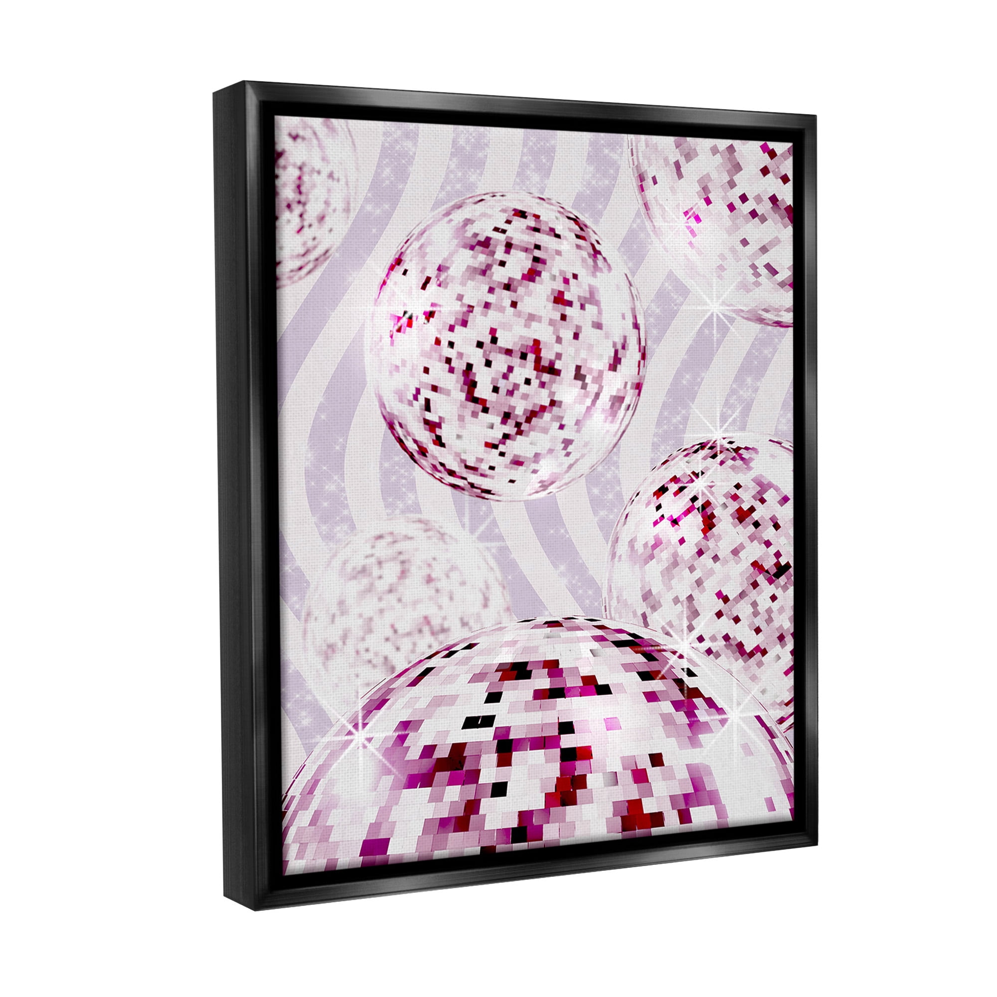 Stupell Industries Glam Disco on Stripes Abstract Painting Black Floater Framed Canvas Art Print Wall Art, 17 x 21