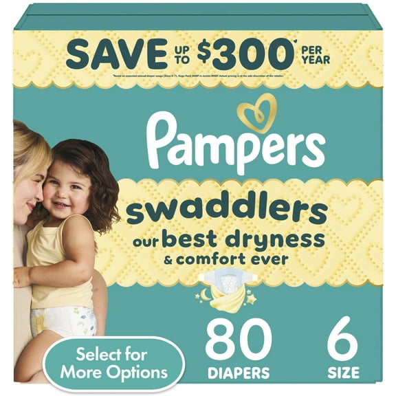 Pampers Swaddlers Baby Diapers Size 6, 80 Count (Select for More Options)