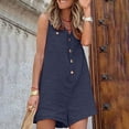 thumbnail image 5 of Womens Comfy Linen Shorts Rompers Sleeveless Button Up V Neck Pocketed Summer Lightweight Loose Short Jumpsuits (Medium, Navy), 5 of 5