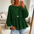 thumbnail image 2 of Yigetop Women's Boat Neck Peplum Sweatshirt Lightweight Long Sleeve Loose Fit Casual Pullover Tops Blackish Green L, 2 of 4