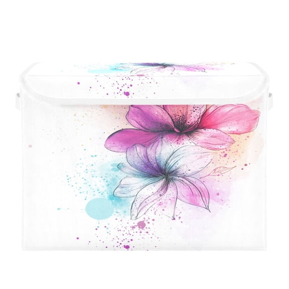 Storage Box With Lid 16.5x12.6x11.8In Foldable Stacked Household Storage Box Dreamy Cartoon Flowers