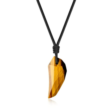 COAI Faceted Tiger Eye Stone Wolf Tooth Amulet Pendant Necklace for Men