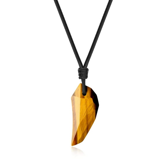 COAI Faceted Tiger Eye Stone Wolf Tooth Amulet Pendant Necklace for Men