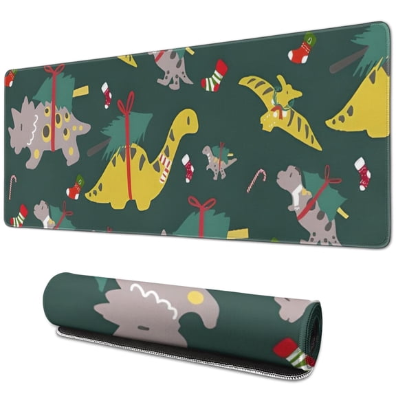 Long Mouse Pads for Desk,Green Dinosaurs ChristmasTrees Socks Desk Mats on Top Of Desks, Desk Mouse Pad Extra Large with 3mm Non-Slip Base and Stitched Edge for Gaming,Work,Home 31.5"x11.8"