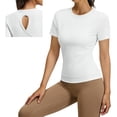 thumbnail image 2 of hotojiny Workout Shirts Women Stretchy Crew Neck Back Cut out T Shirts Athletic Short Sleeve Sun Protection Gym Running Yoga Tops, 2 of 7