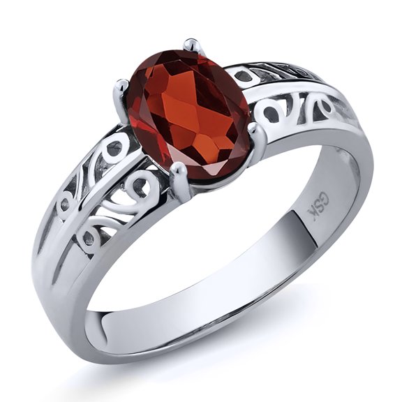 Gem Stone King 1.50 Ct Oval Red Garnet 925 Sterling Silver Ring (Size 5)