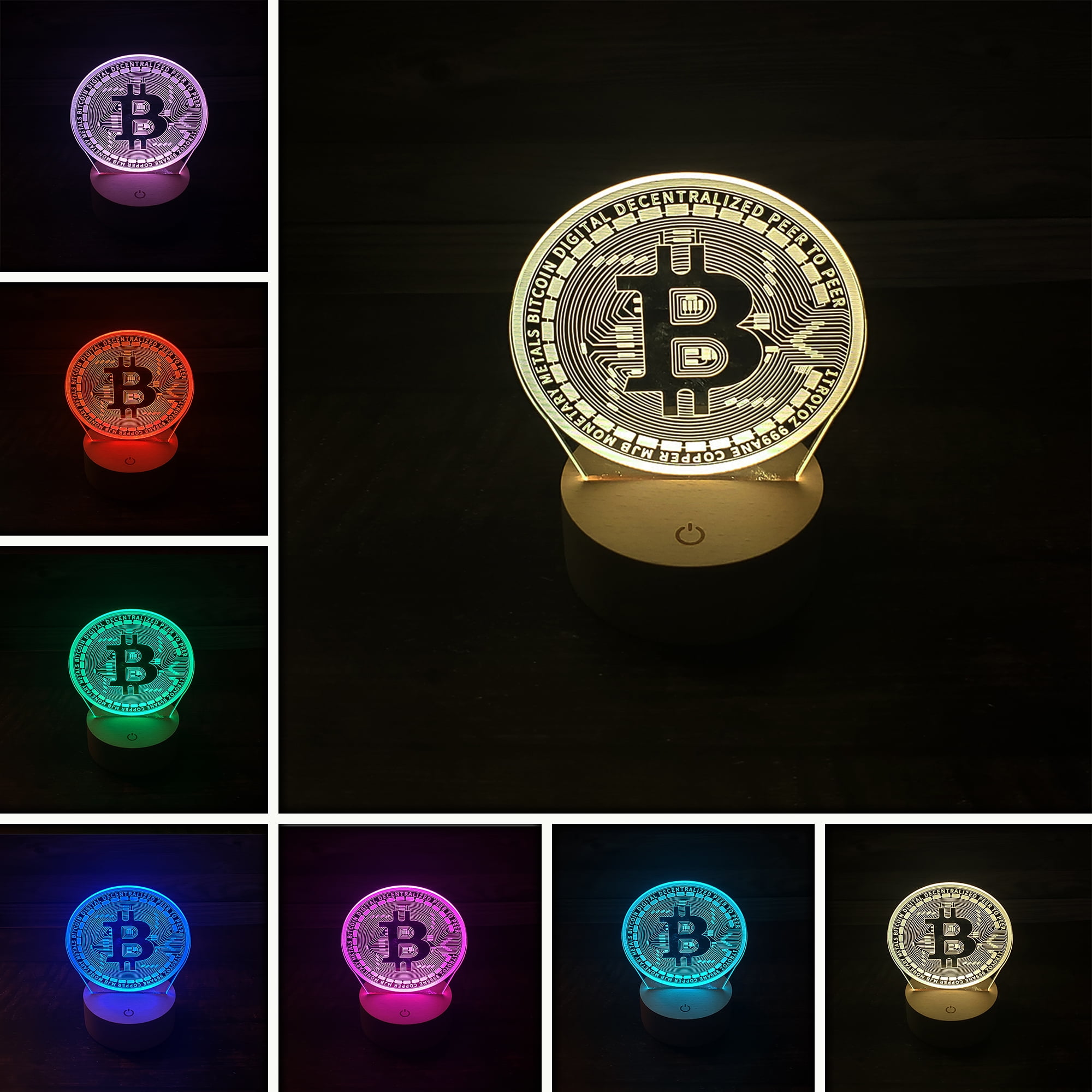 Led Night Light Bitcoin Acrylic Panel Room Decorative Touch Sensor Table Lamp 3D 
