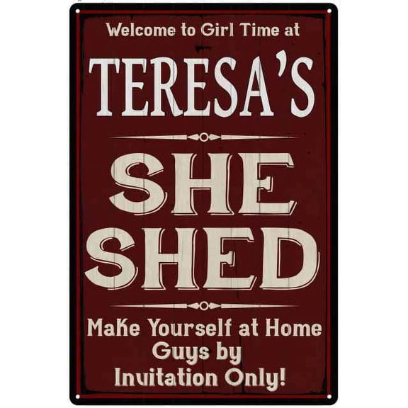 TERESA'S She Shed Red Sign Lady Cave 8 x 12 High Gloss Metal 208120088057