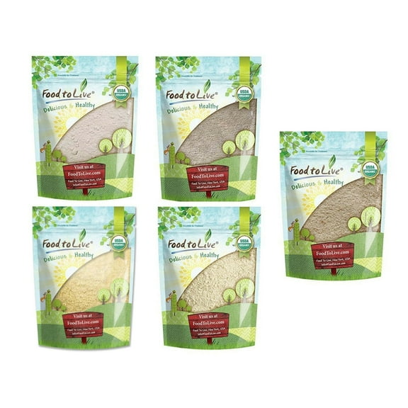 Organic Flours in a Gift Box - A Variety Pack of Organic Barley Flour, Organic Buckwheat Flour, Organic Kamut Flour, Organic Millet Flour, Organic Whole Spelt Flour – by Food to Live