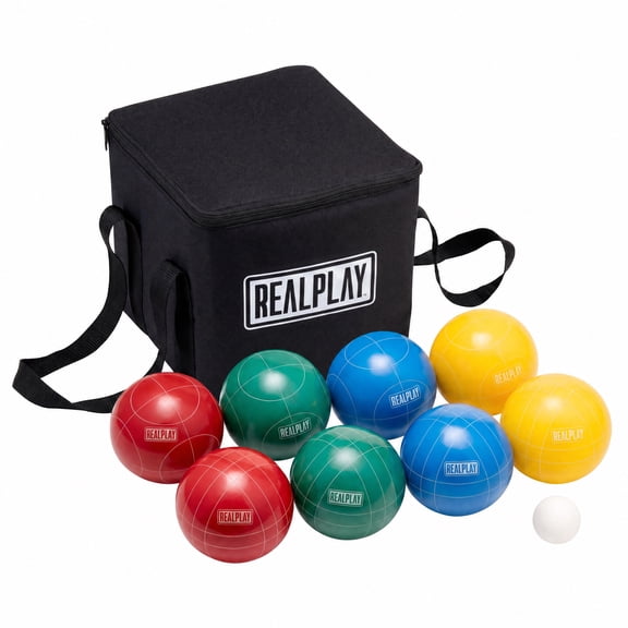 Realplay Classic Bocce Ball Set, 9-Piece Outdoor Lawn Game with Carry Case