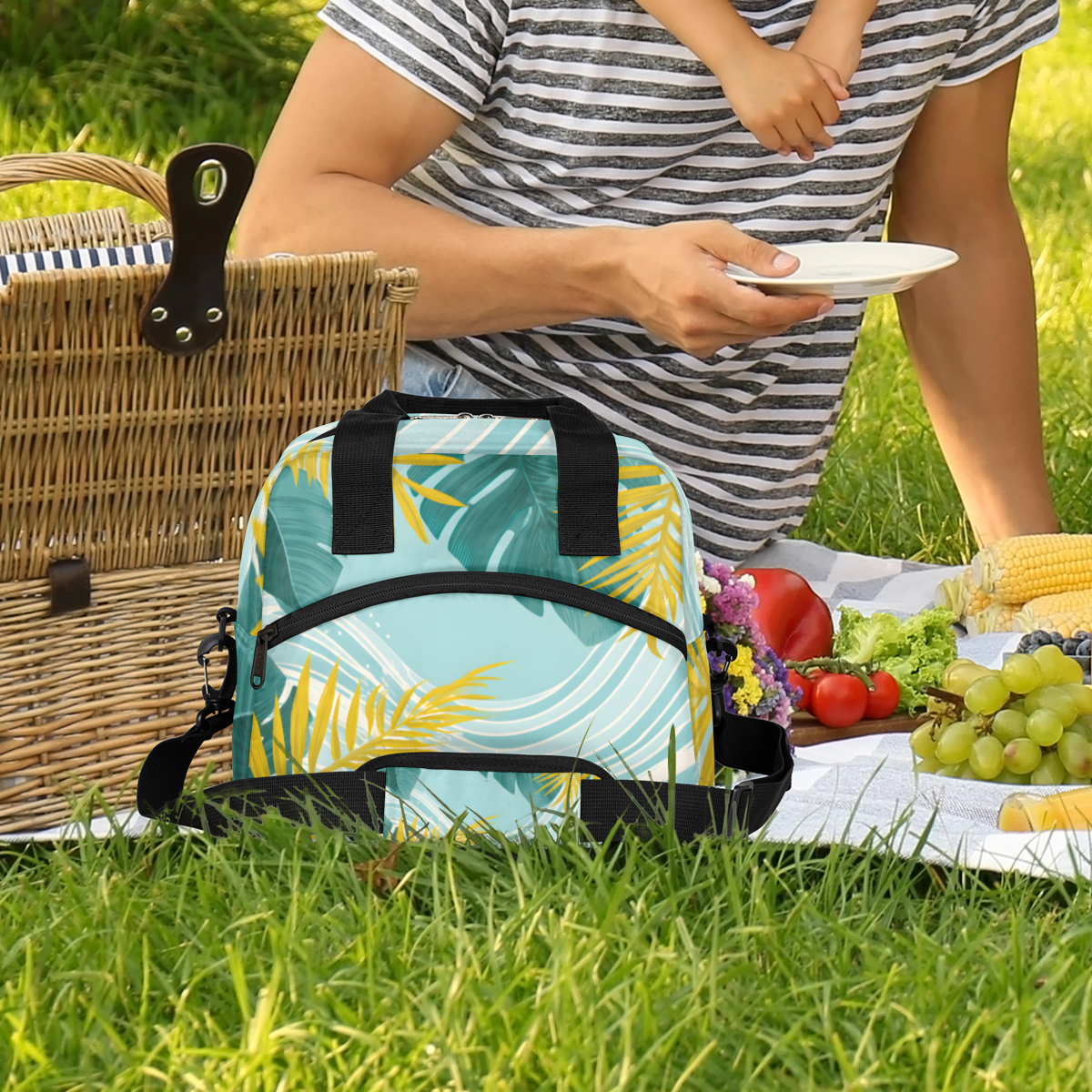 Herdesigns Plam Tree Leaf Insulated Lunch Bag for Women Men Adults Large Reusable Lunch Box Beach Leakproof Cooler Tote Bags with Adjustable Shoulder Strap