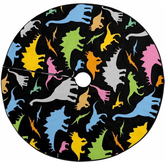 FMSHPON Dinosaur Colors Black Xmas Christmas Tree Skirt Stand Mat for Holiday Party Decoration Indoor Outdoor 36 inches