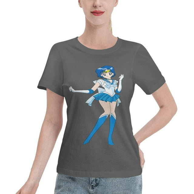 T-Shirt Basique à Manches Courtes pour Femmes Sailor Moon Mizuno Ami
