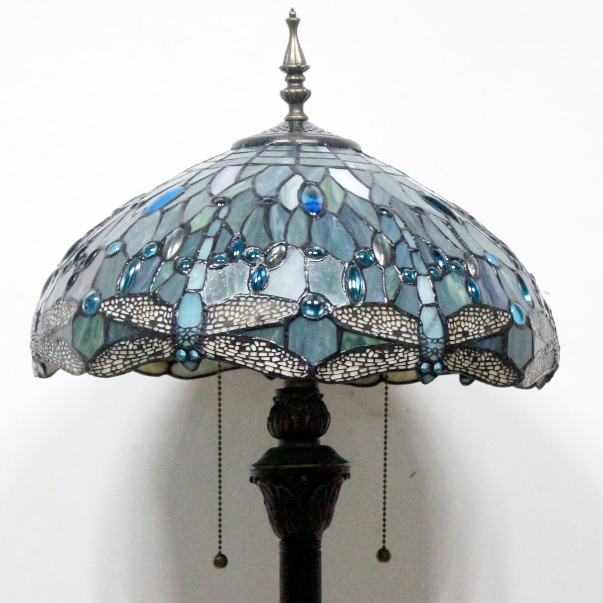 Werfactory 64" 2-Light Boho Antique Bronze Floor Lamp with Stained Glass Multicolor Dragonfly Dome