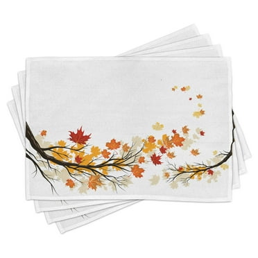 Ambesonne Pastoral Place Mats Set of 4, Autumn Tree Branches, Standard Size, Marigold Dark Orange