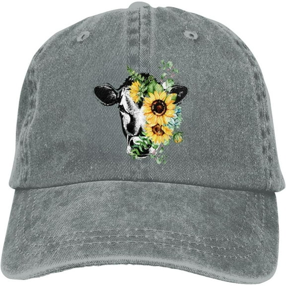 Cow Sunflower Cow Lover Animals Baseball Cap Men Women Adjustable Trucker Hat Fitted Hat Black Snapback Hat