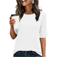 thumbnail image 2 of Womens Half Sleeve Tops Crewneck Shirts Basic Fit Tee Trendy 2026 Spring Summer Business Casual T-Shirts White L, 2 of 4