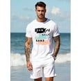 thumbnail image 1 of Manfinity RSRT Fashionable Casual Young Vacation Style Minimalist Letter & Palm Tree Silhouette Printed White Fitted Short Sleeve T-Shirt For Men, Suitable For Outdoor, Vacation, Dates, Parties, Coup, 1 of 7