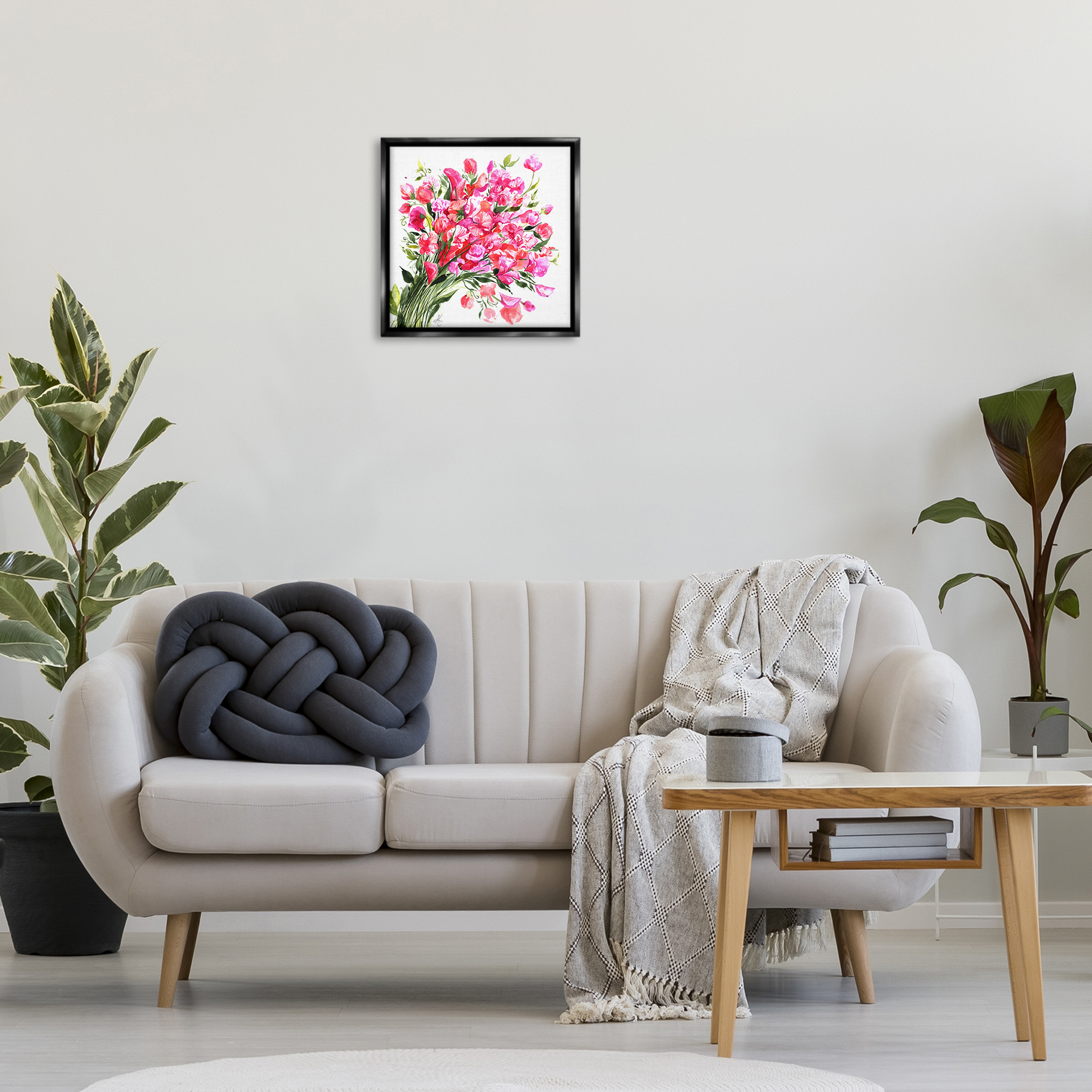 Stupell Industries Sweet Pea Bouquet Botanical & Floral Painting Black Floater Framed Art Print Wall Art, 18 x 18