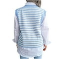thumbnail image 4 of Fesfesfes Women Sweaters Casual Loose Stripe Splicing Sweater V-neck Sweater Vest or, 4 of 5