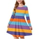 thumbnail image 1 of Odeerbi Niñas Manga Larga Ballet Skater Vestido Rainbow Striped Stretchy Twirly A Line Vestido Escuela Recital Cuello Redondo Vestido, 1 of 5