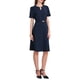 thumbnail image 2 of INSPIRE CHIC Vestido de cóctel A-Line para mujeres con choker, escote en V, mangas cortas, ceñido a la cintura, elegante y con vuelo, talla XL, azul marino, 2 of 5