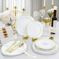 thumbnail image 4 of 350 PCS White and Gold Plastic Plates, Plastic Dinnerware Set for 50 Guests, 100 Disposable Plates, 150 Silverwares, 50 Cups, 50 Napkins for Party, Wedding, Graduation, 4 of 7