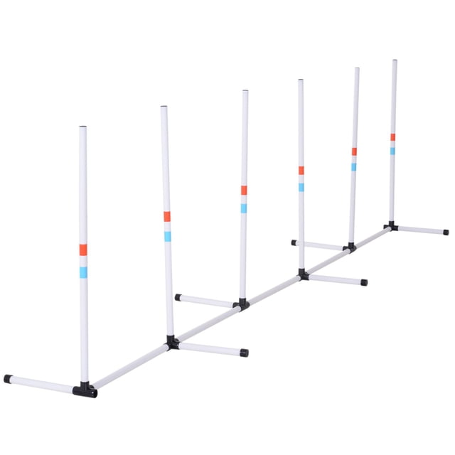 Adjustable Dog Agility Training Obstacle Set with Weaves Poles and Storage Bag for Pet Dogs Outdoor Games Exercise White