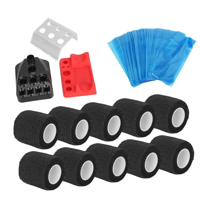 Machine Supplies Set Elastic Bandage Rolls Waterproof Pen Covers Ink Cup Holder Stand