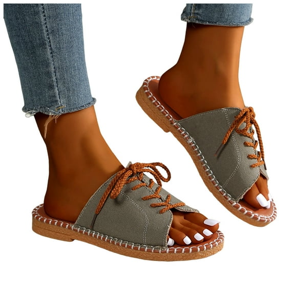 Womens Mules Flats Sandals 2025 Fashion Casual Lace up Open Toe Sneakers Walking Slip on Canvas Beach Slides