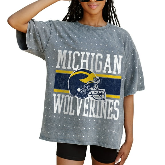 Women's Gameday Couture Gray Michigan Wolverines On the Ball Oversized T-Shirt