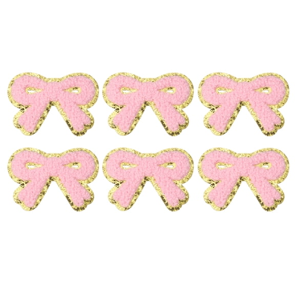 Uxcell Bow Patches, 6 Pcs Bow Chenille Iron on Patch, Pink, 2.8" x 2"