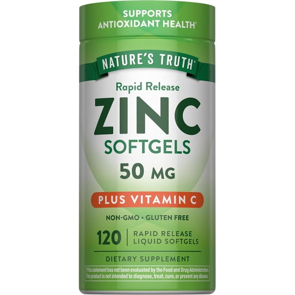 Zinc with Vitamin C | 50mg | 120 Softgels | For Men and Women | by Nature's Truth