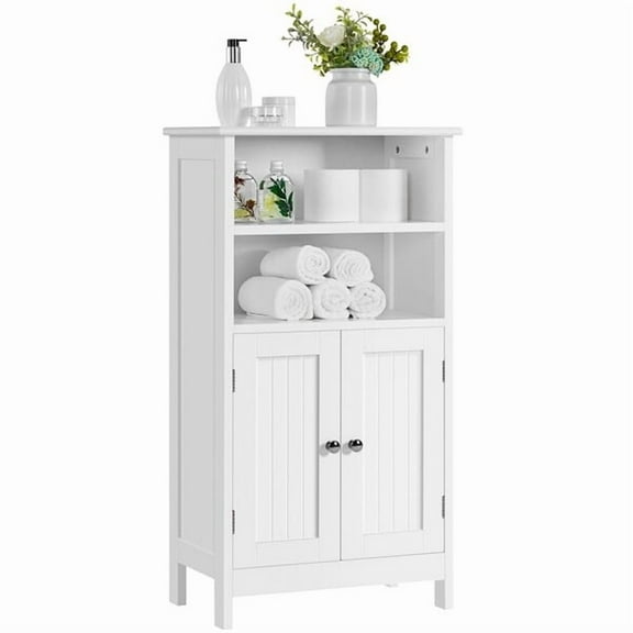 Beran7 Bathroom Floor Cabinet, Free Standing Cabinet with Double Door and Adjustable Shelf, Side Tall Storage Organizer for Living Room/Kitchen/Hallway/Home Office, White