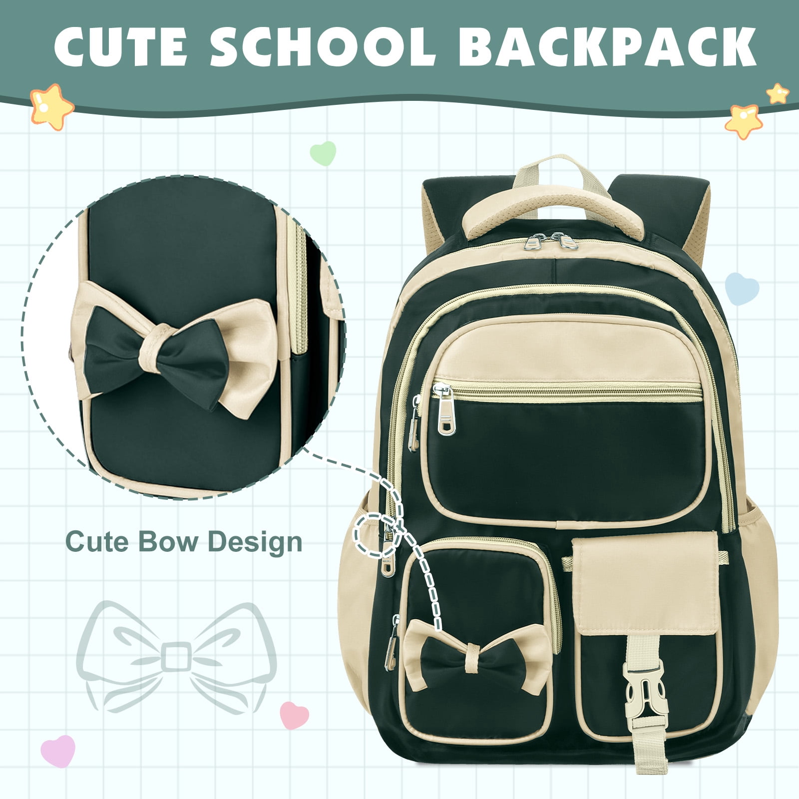 DAKIMOE Kids Backpack School Backpacks for Teens Cute Girlish Middle High School Bookbag Large Capacity Lightweight Waterproof Daypack for College Students