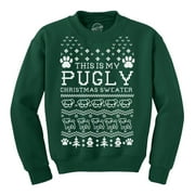 This Is My Pugly Christmas Sweater Crewneck Funny Pet Pug Dog Sweatshirt (Forest Green) - XXL
