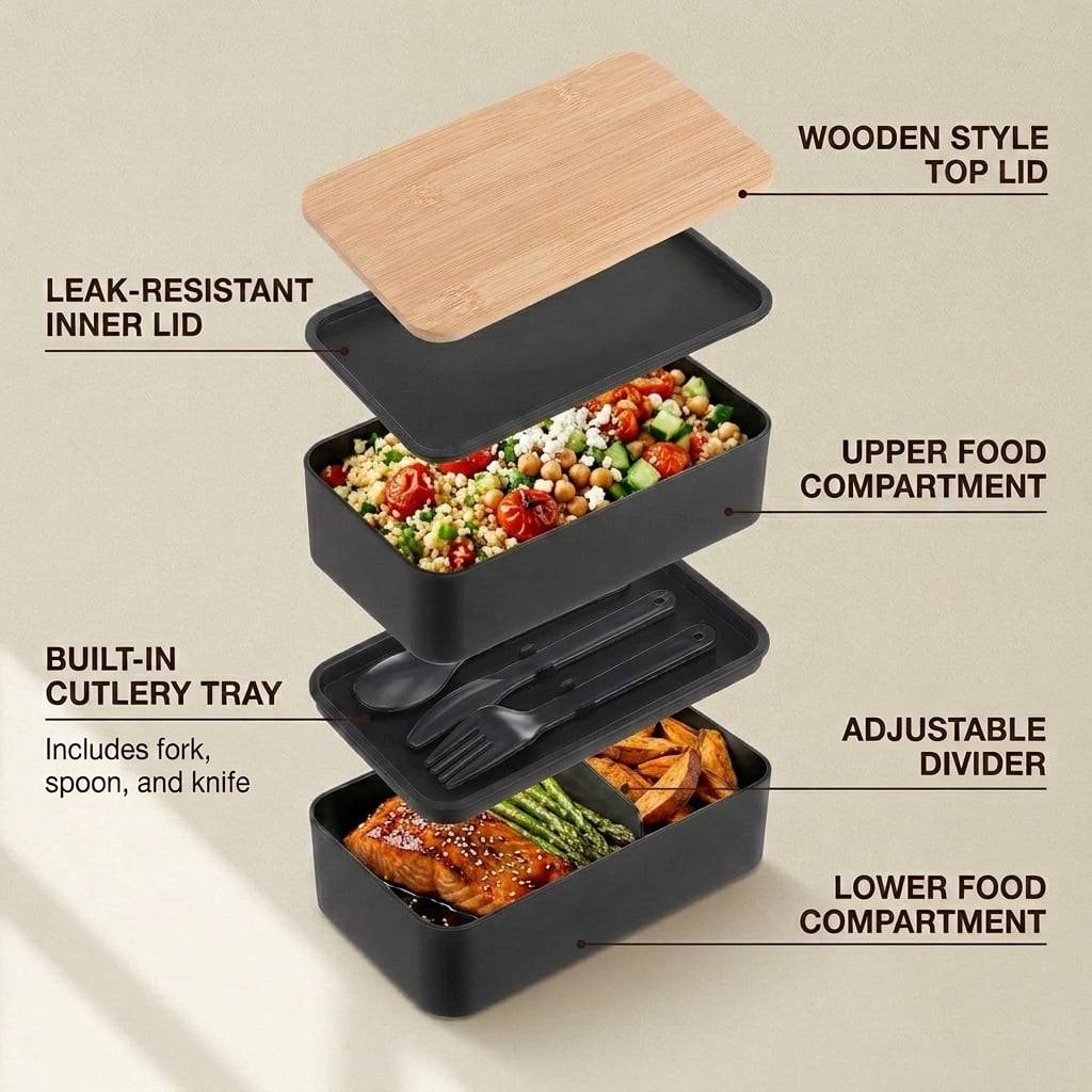 Bento Box Adult Lunch Box with Compartments, BPA-Free Leak-Resistant Lunch Container, Microwavable Meal Prep Box with Utensils, Chopsticks & Sauce Container for Women and Men